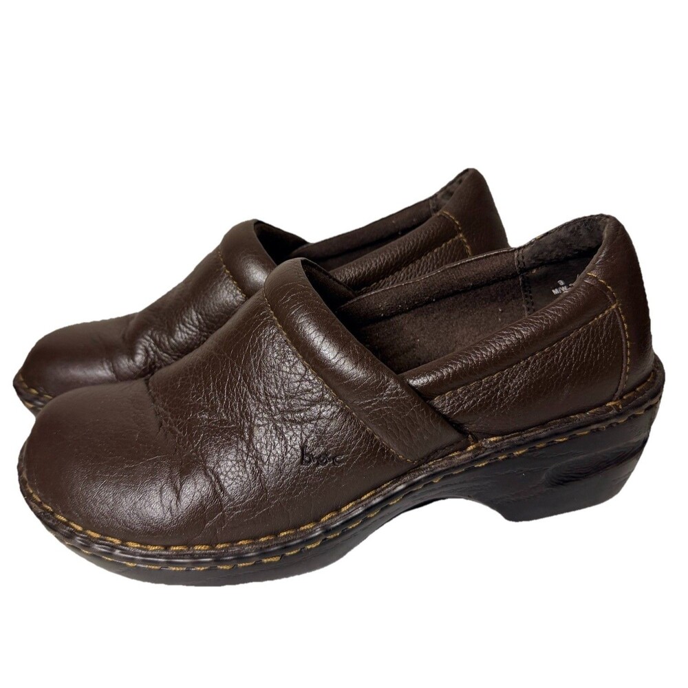 BOC Born Concept Shoes Women 9 M Peggy Casual Slip On Wedge Clogs Leather Brown